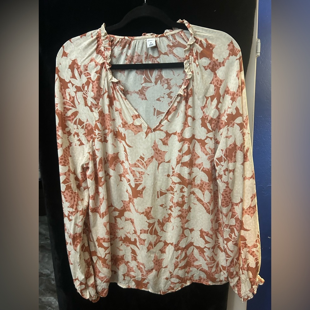 Old Navy Floral V-Neck Tunic in Cream and Rust